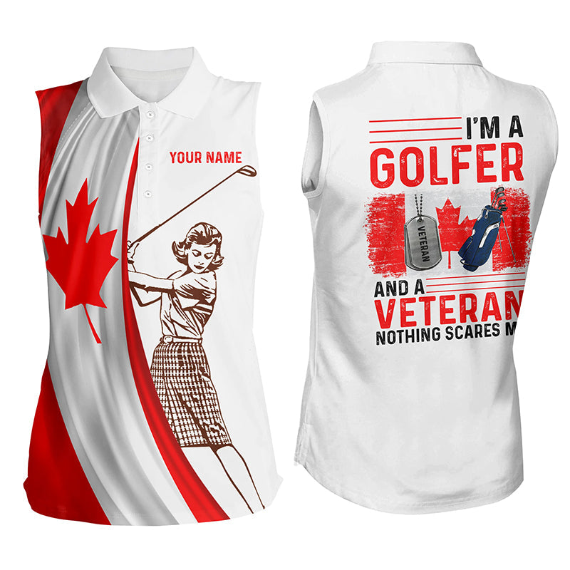 Im A Golfer And A Veteran Canada Flag Womens Sleeveless Polo Shirt Custom Patriotic Women Golf Tops LDT0971