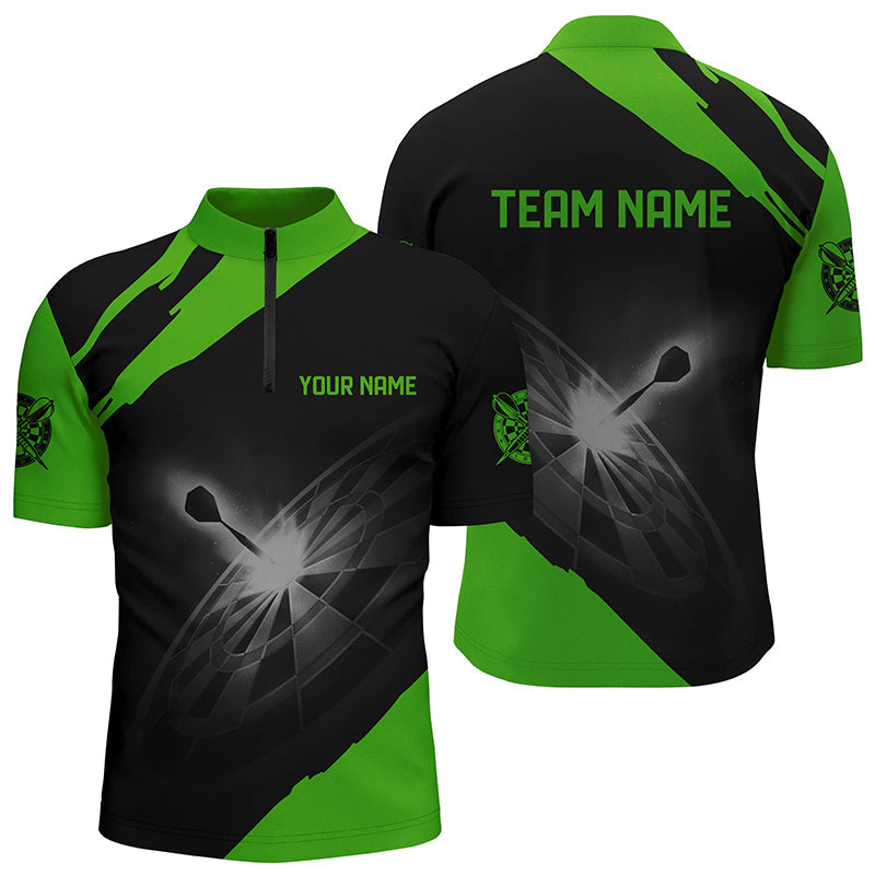 Black Green Personalized Darts Quarter Zip Shirt Custom Dart Shirts For Men Dart Jerseys LDT1396