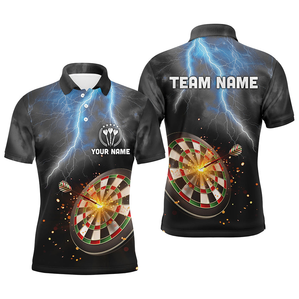 Personalized Thunder Lightning Black Mens Darts Polo Shirt Custom Dart Jerseys For Men LDT1236