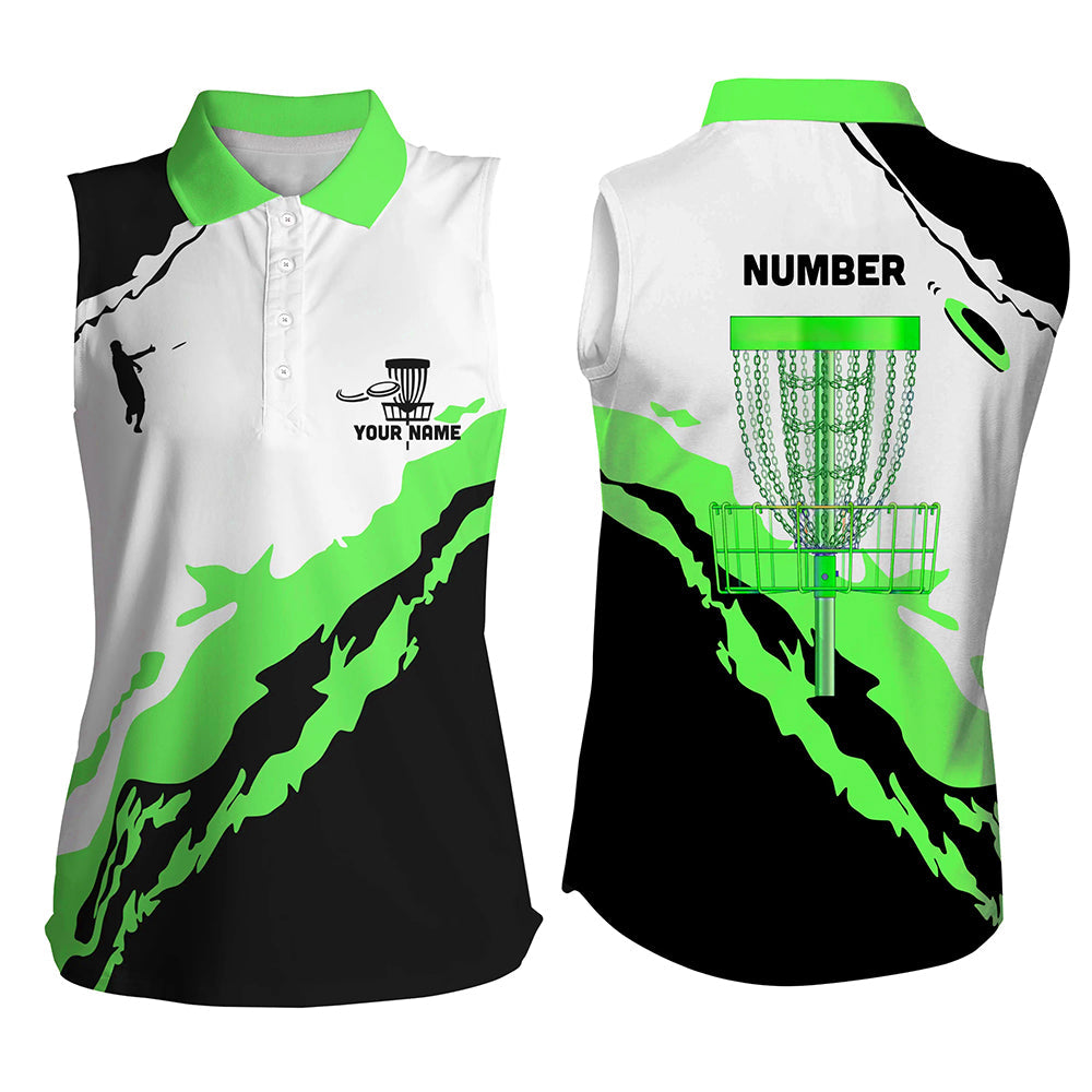 Green Black Disc Golf Womens Sleeveless Polo Shirt Customized Disc Golf Shirts For Women Golfer Gifts LDT1248
