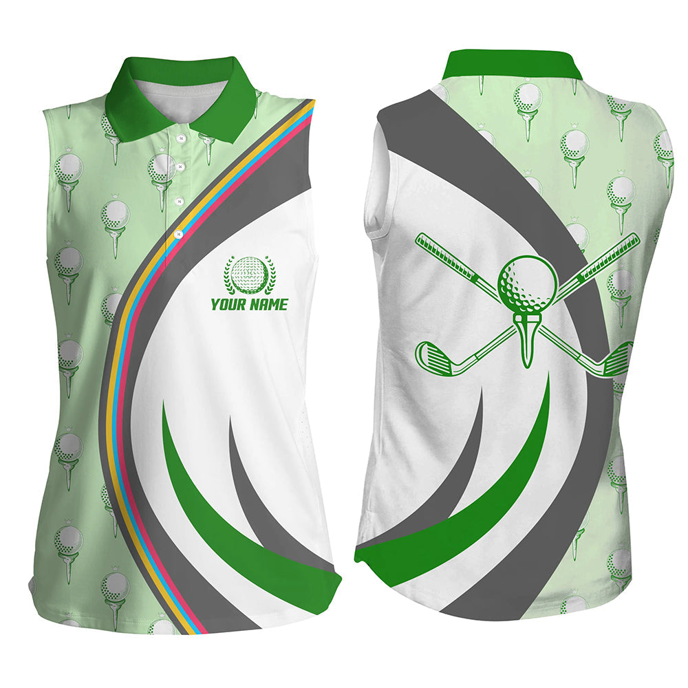 Golf Ball On Tee Green Sleeveless Polo Shirt Custom Golf Elements Cool Golf Tops For Women Golf Gifts LDT0446