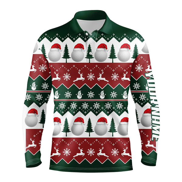 Golf Santa Merry Christmas Tree Snow Mens Polo Shirt Customized Christmas Golf Gifts For Men LDT0459