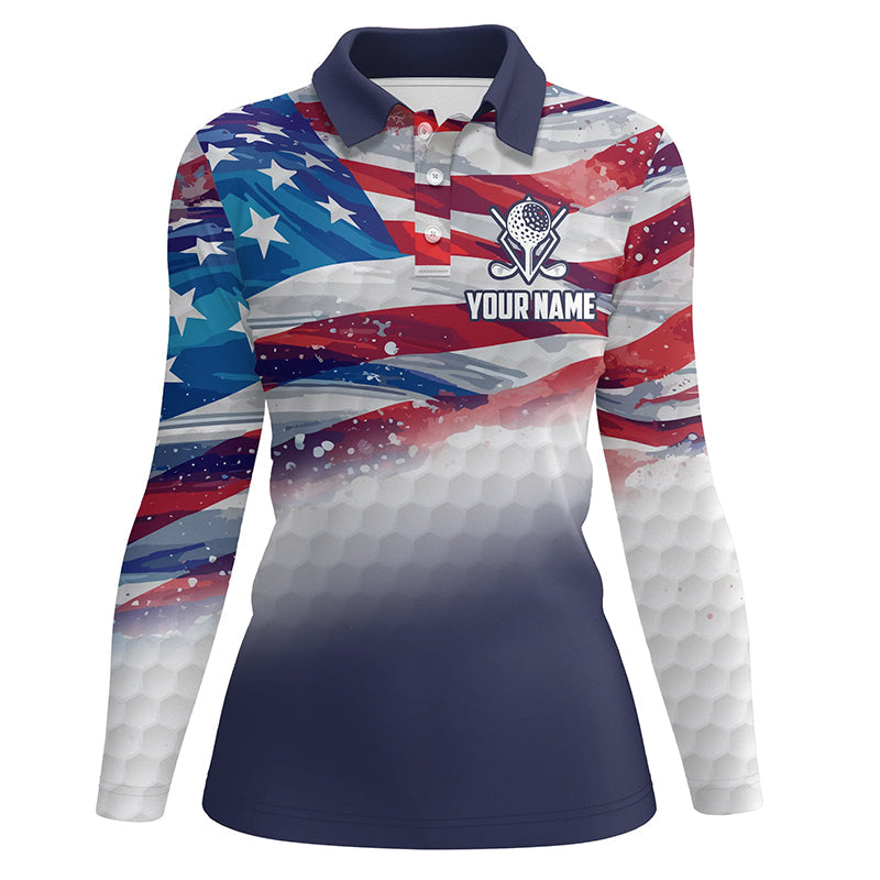 Watercolor Us Flag Womens Golf Polo Shirts Custom Patriotic Golf Shirts For Women Golf Gifts LDT1430