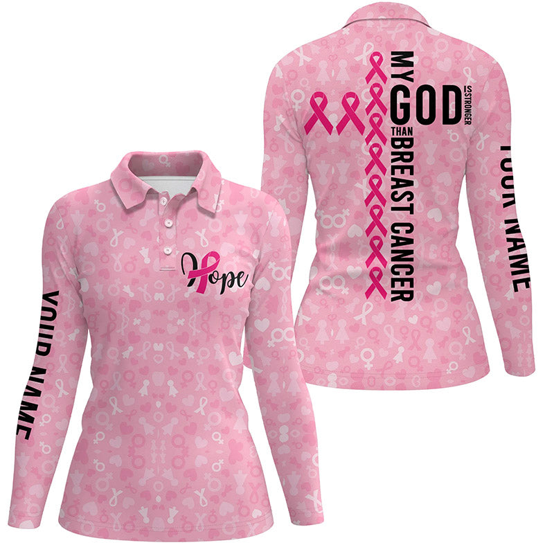 My God Is Stronger Than Breast Cancer Womens Golf Shirt Pink Golf Tops For Ladies Golf Gifts LDT0251