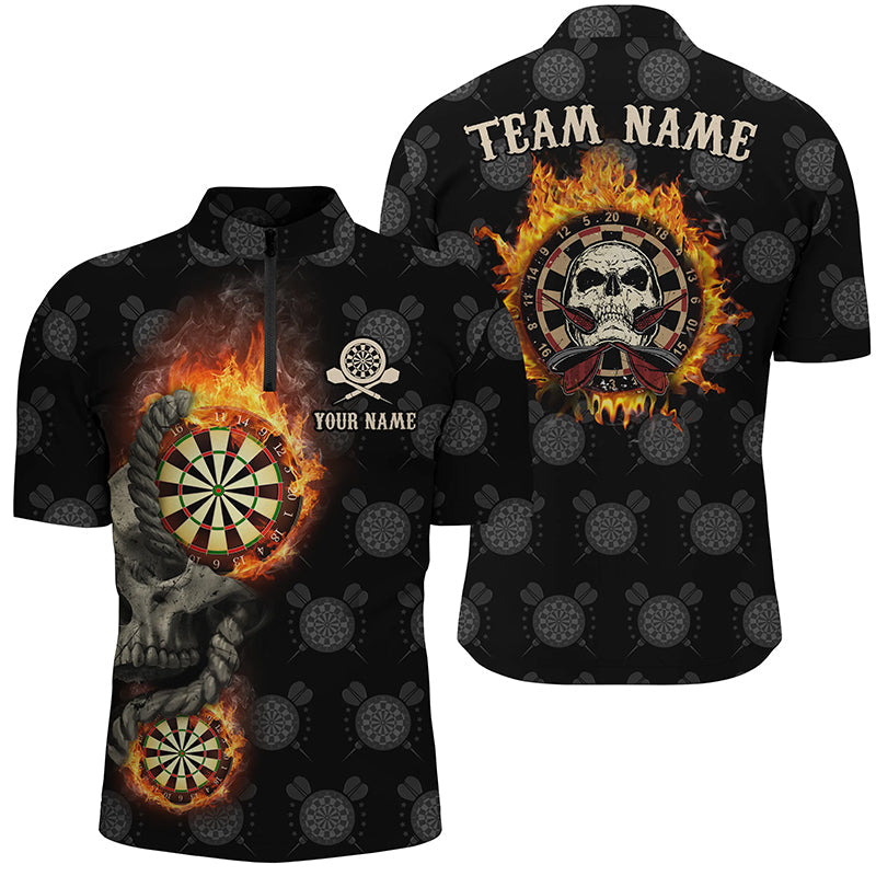 Personalized Darts Flame Skull Quarter Zip Shirts Custom Fire Crazy Da Myfihu 0260