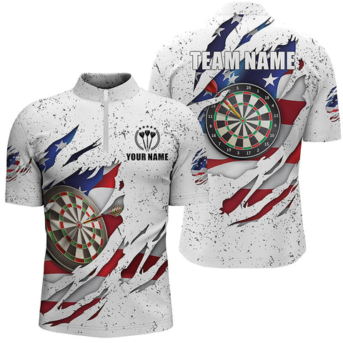 American Flag White Grunge Dart Quarter-Zip Shirts Custom Patriotic Dart Shirts For Men LDT0703