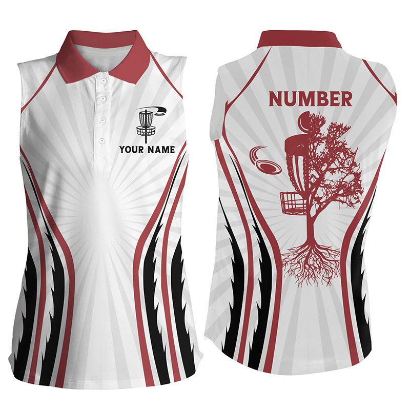 Retro Red Fire Disc Golf Womens Sleeveless Polo Shirt Custom Women Disc Golf Tops Disc Golf Basket LDT0935