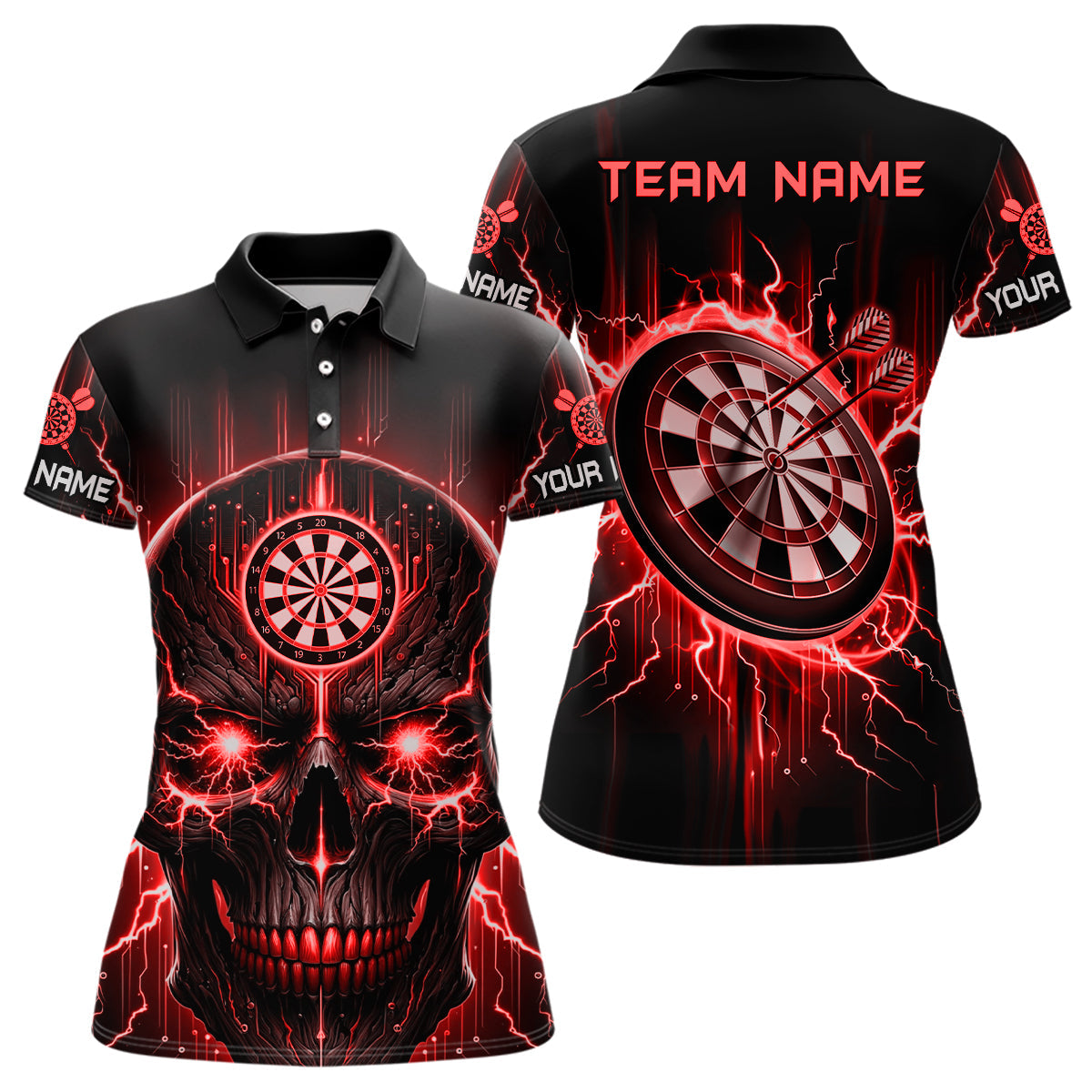 Black Red Skull Womens Darts Polo Shirt Custom Scary Darts Shirt For W Myfihu 1078