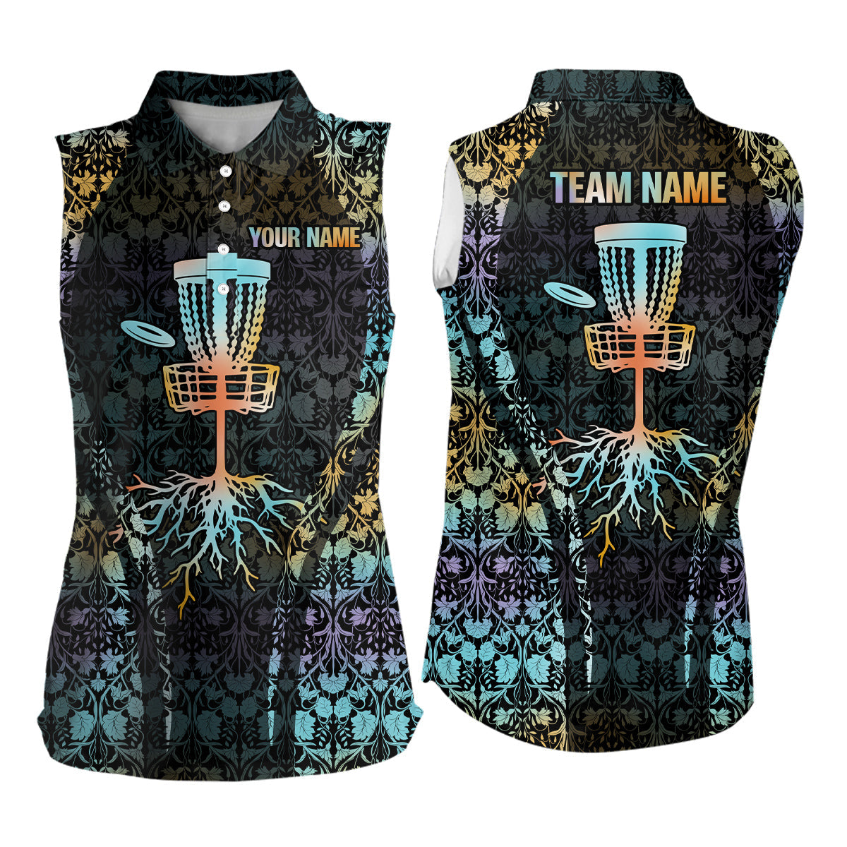 Personalized Floral Pattern Disc Golf Womens Sleeveless Polo Shirt Custom Disc Golf Shirts For Women LDT0847