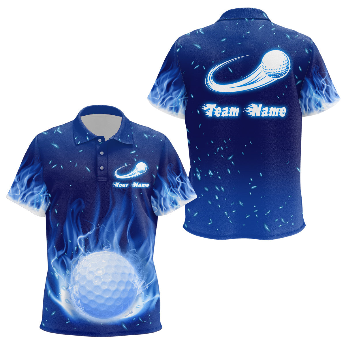 Blue Fire Flame Golf Ball Kids Polo Shirt Custom Golf Tops For Kid Personalized Golf Gifts LDT1064