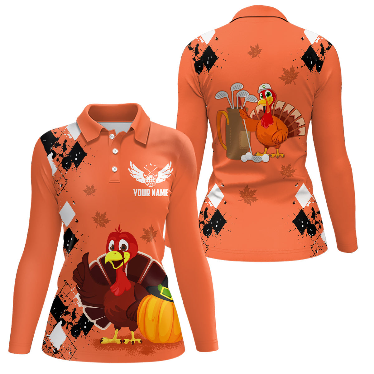 Turkey Bird Thanksgiving Golf Polo Shirt Argyle Orange Custom Women Golf Tops Cool Golf Gifts LDT0871