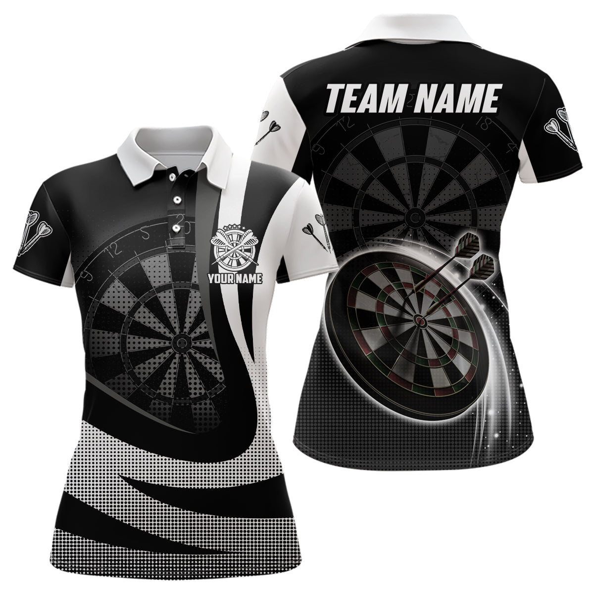 Personalized Black White 3d Women Darts Polo Shirt Custom Cool Darts T Myfihu 4683