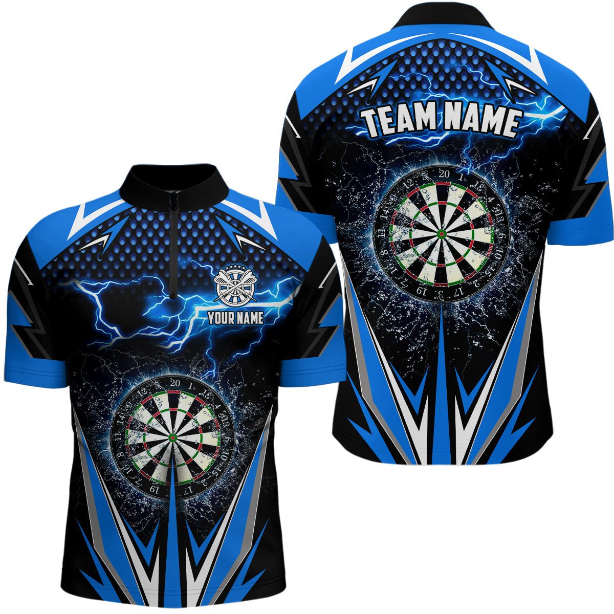 Blue Thunder Lightning Mens Darts Quarter Zip Shirt Custom Darts Shirt For Men Dart Jerseys LDT1304