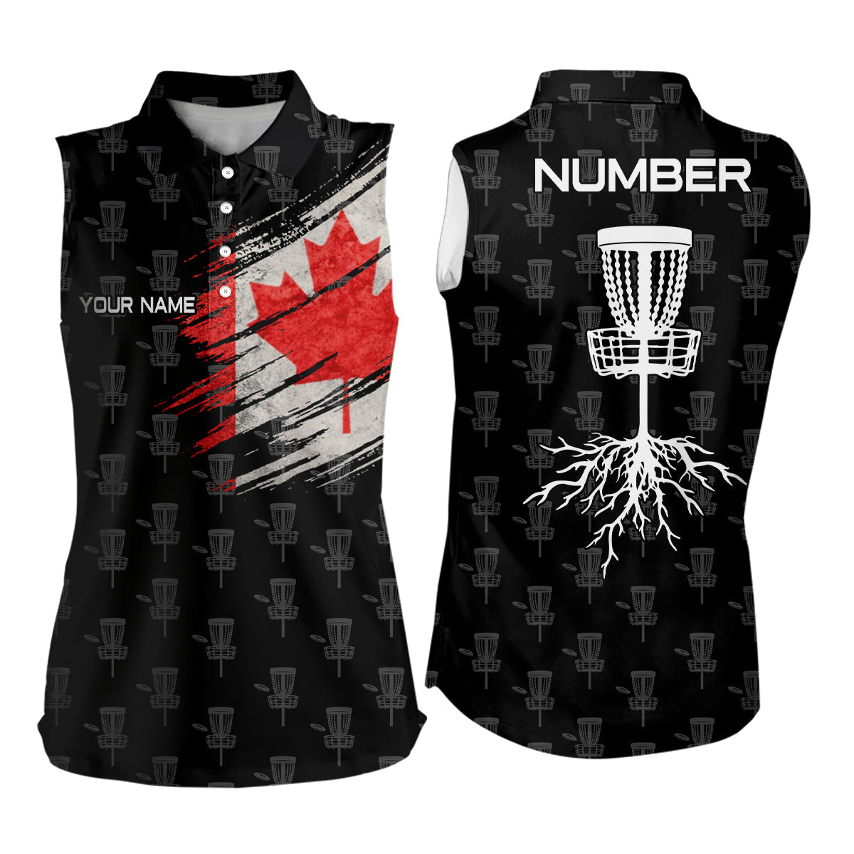 Sleeveless Disc Golf Pattern Canada Flag Basket Tree Customized Patriotic Disc Golf Shirts For Women LDT0286