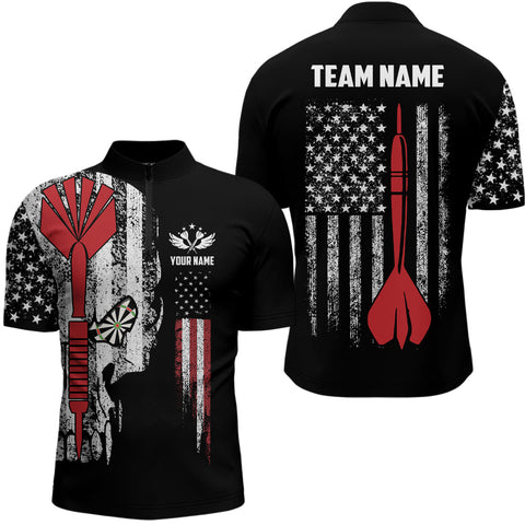 American Flag Skull Darts Quarter Zip Shirt Patriotic Darts Shirts For Men Dart Jersey LDT0308