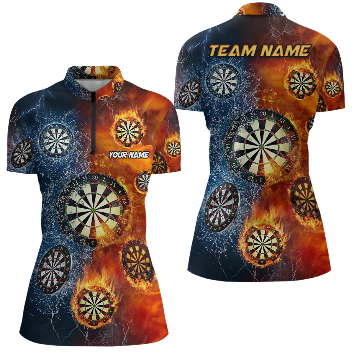Fire And Water Darts Quarter Zip Shirt Personalized Darts Shirt For Women Dart Team Jersey LDT0635