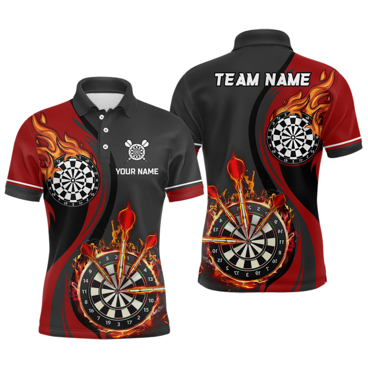 Red Fire Flame Mens Darts Polo Shirt Custom Dart Shirts For Men Dart J Myfihu 8754