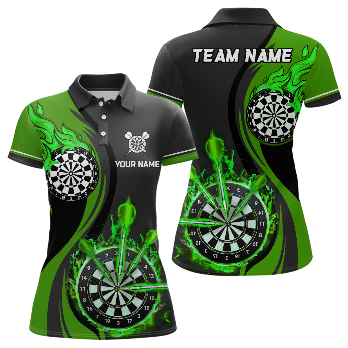 Green Fire Flame Womens Darts Polo Shirt Custom Dart Shirts For Women Myfihu 4288