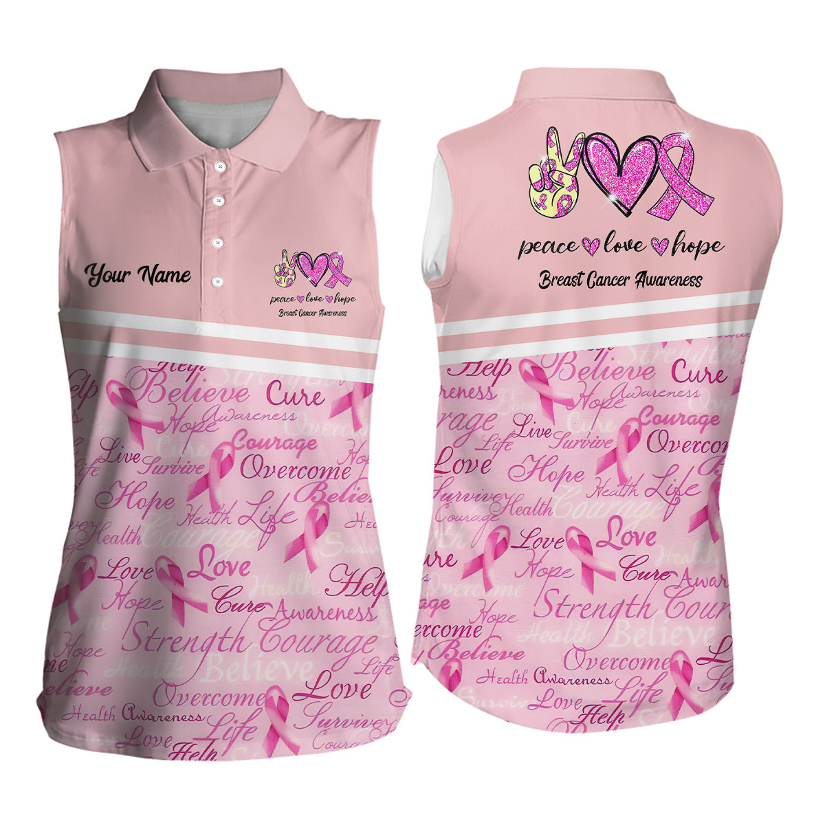 Breast Cancer Awareness Pink Sleeveless Golf Polo Shirt Custom Golf Shirts For Women Best Golf Gifts LDT0389