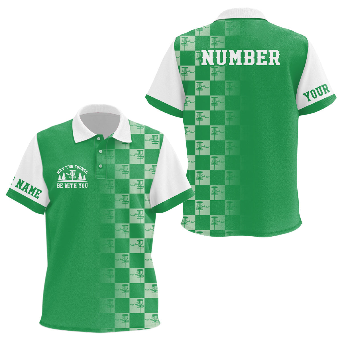 Gradient Green White Checkered Pattern Kids Disc Golf Polo Shirt Customized Disc Golf Tops For Kid LDT0955