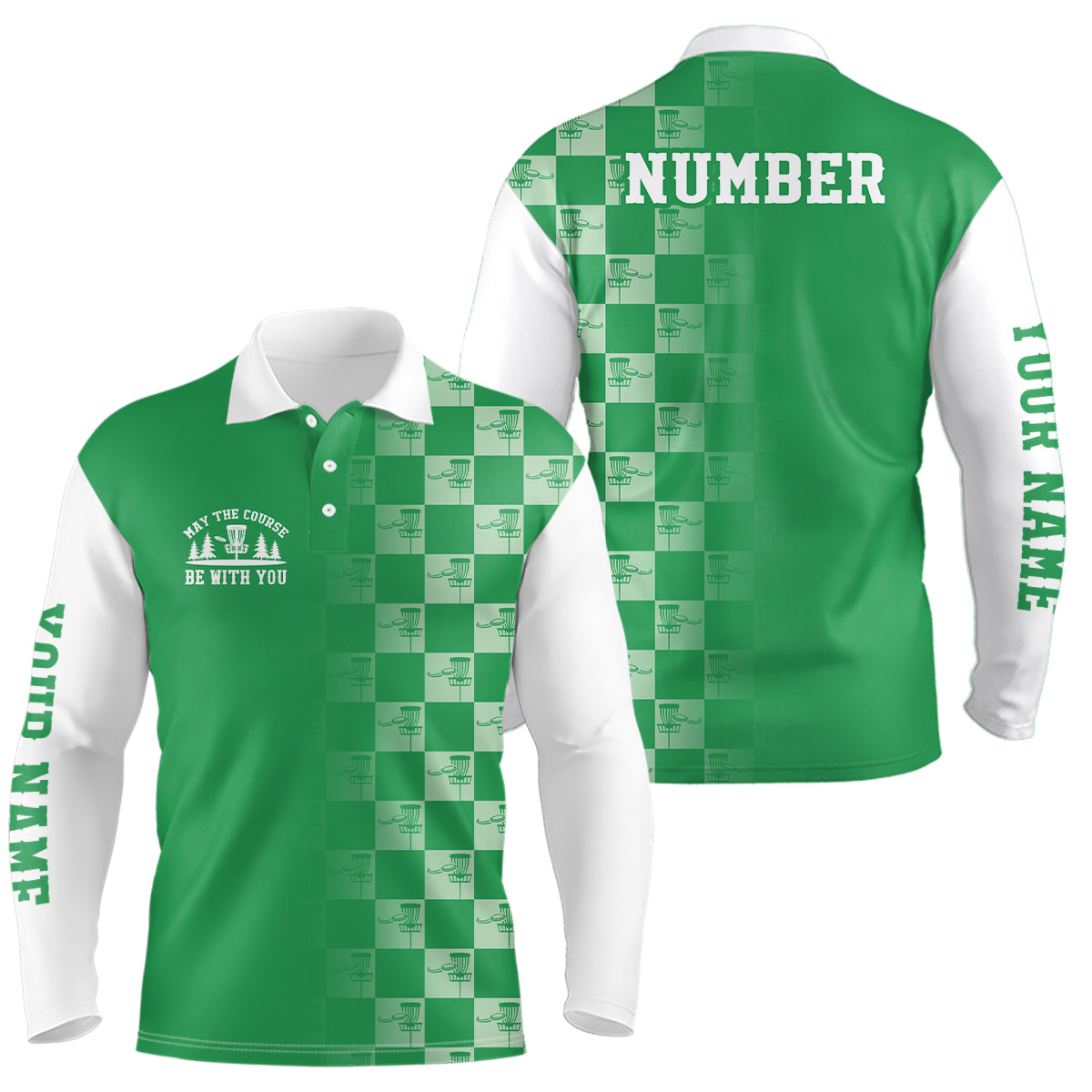 Gradient Green White Checkered Pattern Mens Disc Golf Polo Shirt Customized Disc Golf Tops For Men LDT0955