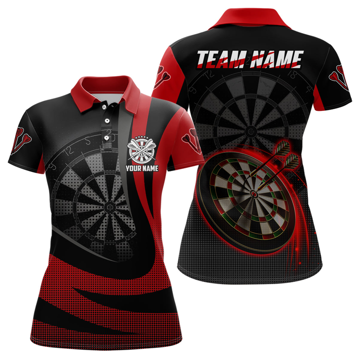 Personalized Black Red 3d Womens Darts Polo Shirt Custom Cool Darts Te Myfihu 7200