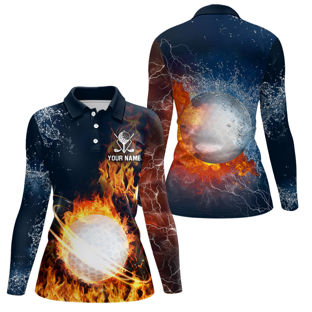 Fire And Water Golf Ball Custom Womens Polo Shirt Lightning Golf Shirts For Women Golf Gifts LDT0447