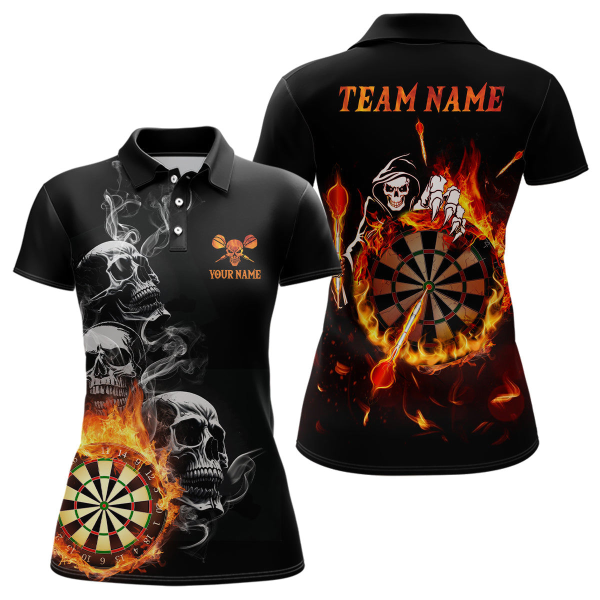 Darts Skull Flame Womens Dart Polo Shirts Custom Fire Darts Shirt For Myfihu 2311