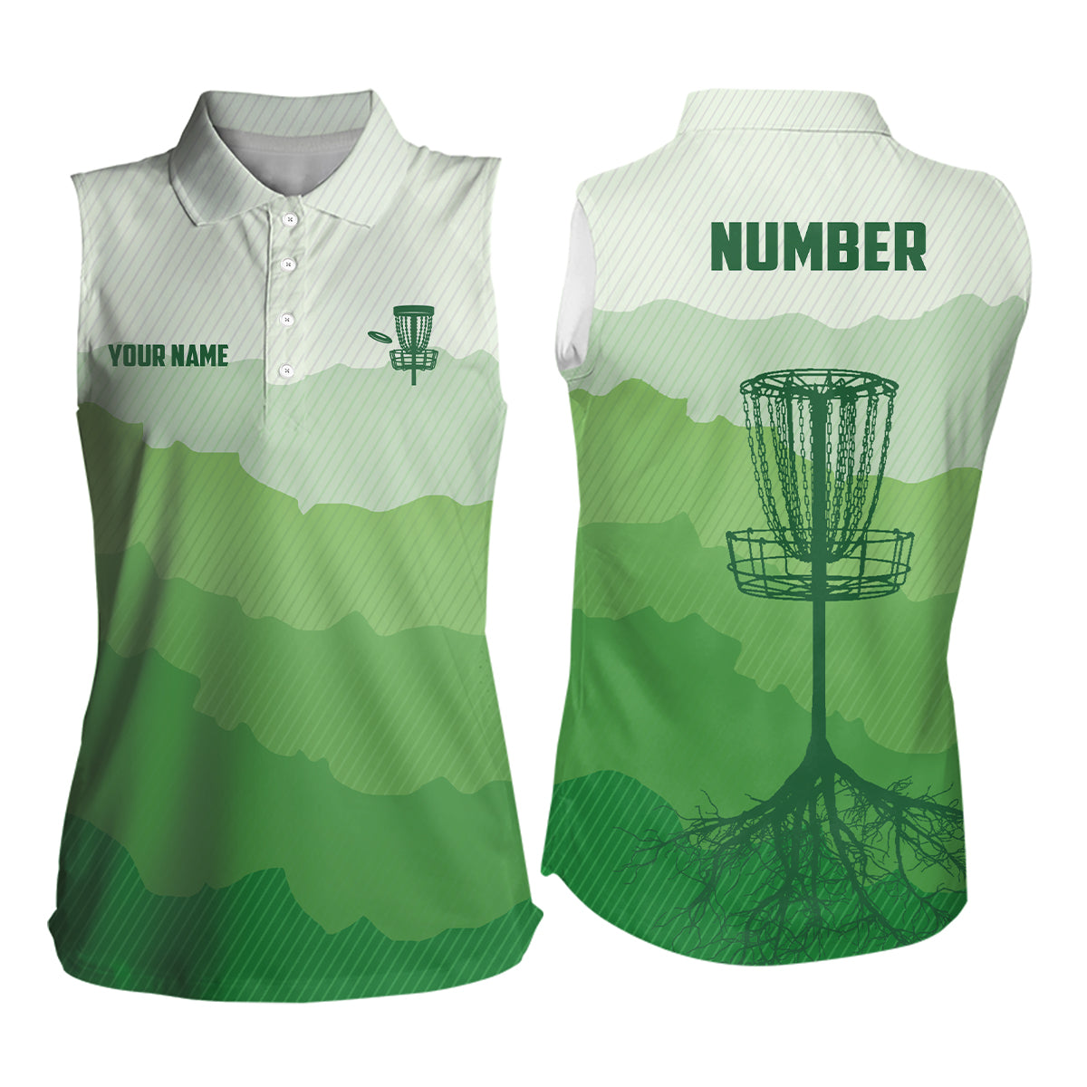 Green Sunset Custom Womens Sleeveless Disc Golf Polo Shirt Disc Golf Tops For Women Disc Golf Basket LDT1011