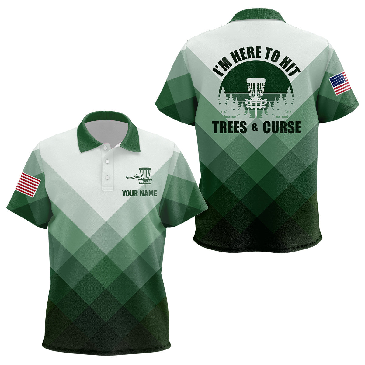 I'm Here To Hit Trees & Curse Green Kids Disc Golf Shirt Custom Geometric Disc Golf Shirts For Kid LDT0516