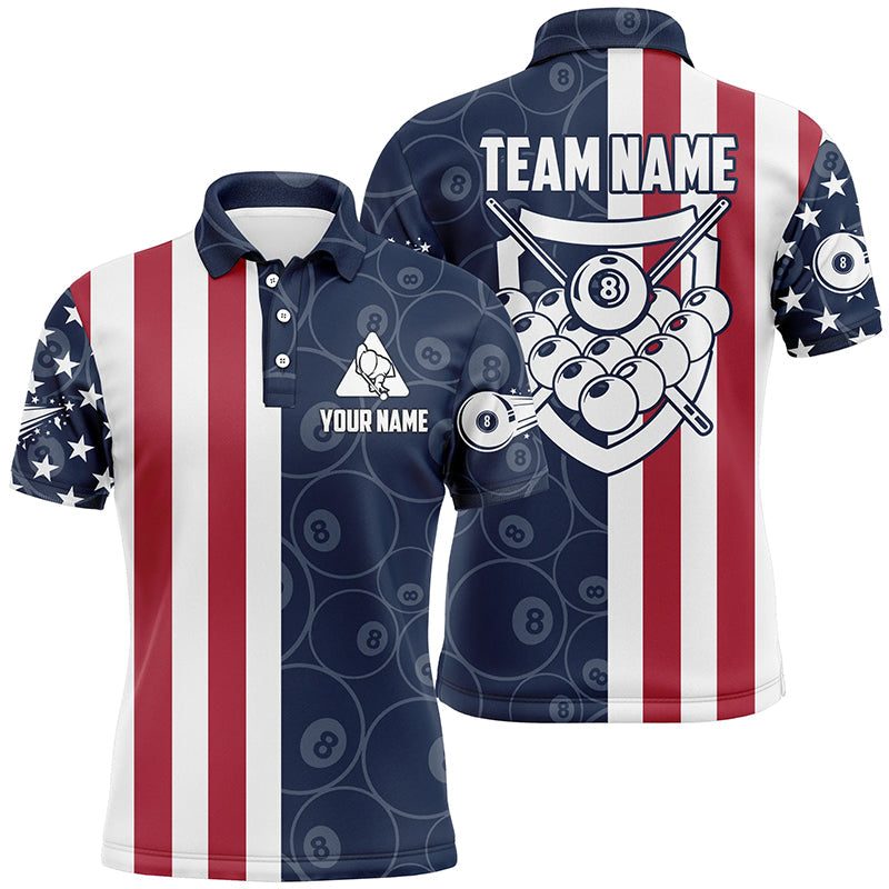 Personalized US Flag 8 Ball Pattern Billiard 3D Polo Shirts For Men, Custom Player Billiards Shirts VHM0464