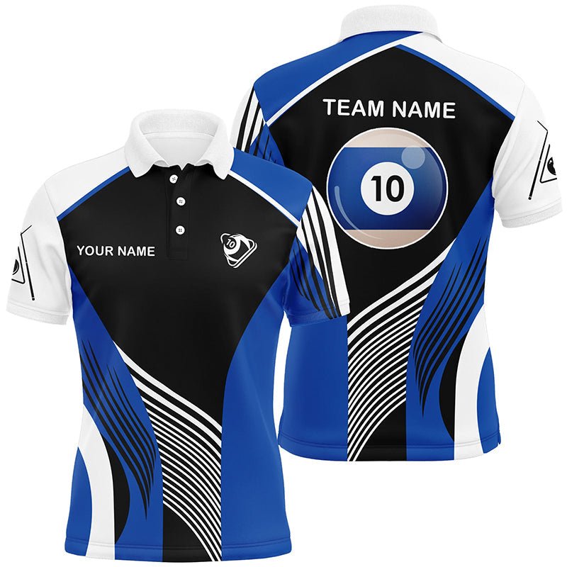 Personalized Blue 10 Ball Billiard 3D Polo Shirts For Men, Custom 10 Ball Billiards Team Jerseys VHM0970
