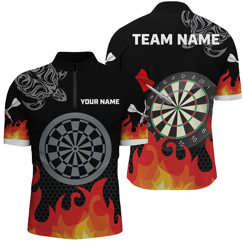 Personalized Flame 3D Dartboard Dart Quarter-Zip Shirts For Men, Dart Shirts Custom Dart Team Jerseys VHM1091
