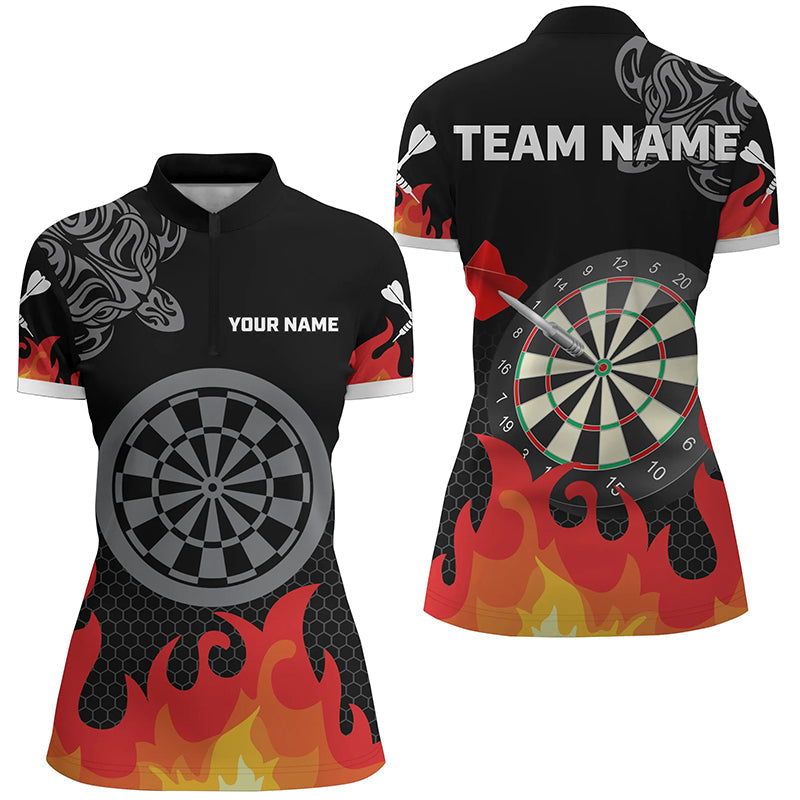 Personalized Flame 3D Dartboard Dart Quarter-Zip Shirts For Women, Custom Womens Dart Team Jerseys VHM1091