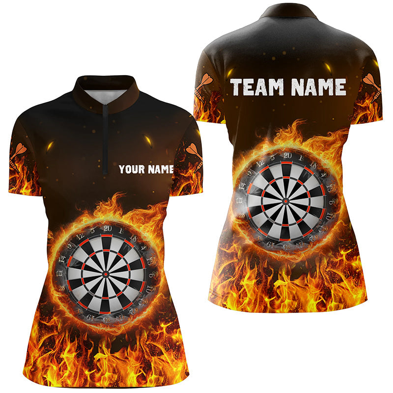 Personalized Fire Flame Dartboard Dart 3D Quarter-Zip Shirts For Women, Custom Women Dart Jerseys VHM1082