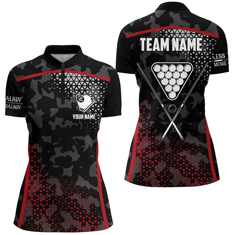Personalized Red Black 8 Ball Pool Quarter-Zip Shirts For Women, Custom Billiard Balls Team Jerseys VHM0768