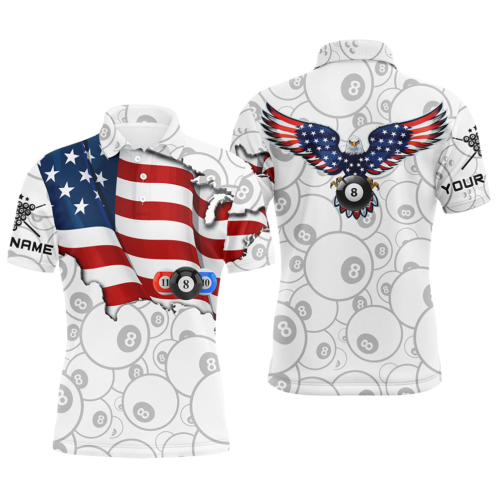 Aim Shoot Swear Repeat Billiards Polo Shirt, Best American Flag Pattern  Billiards Shirt Design For Male