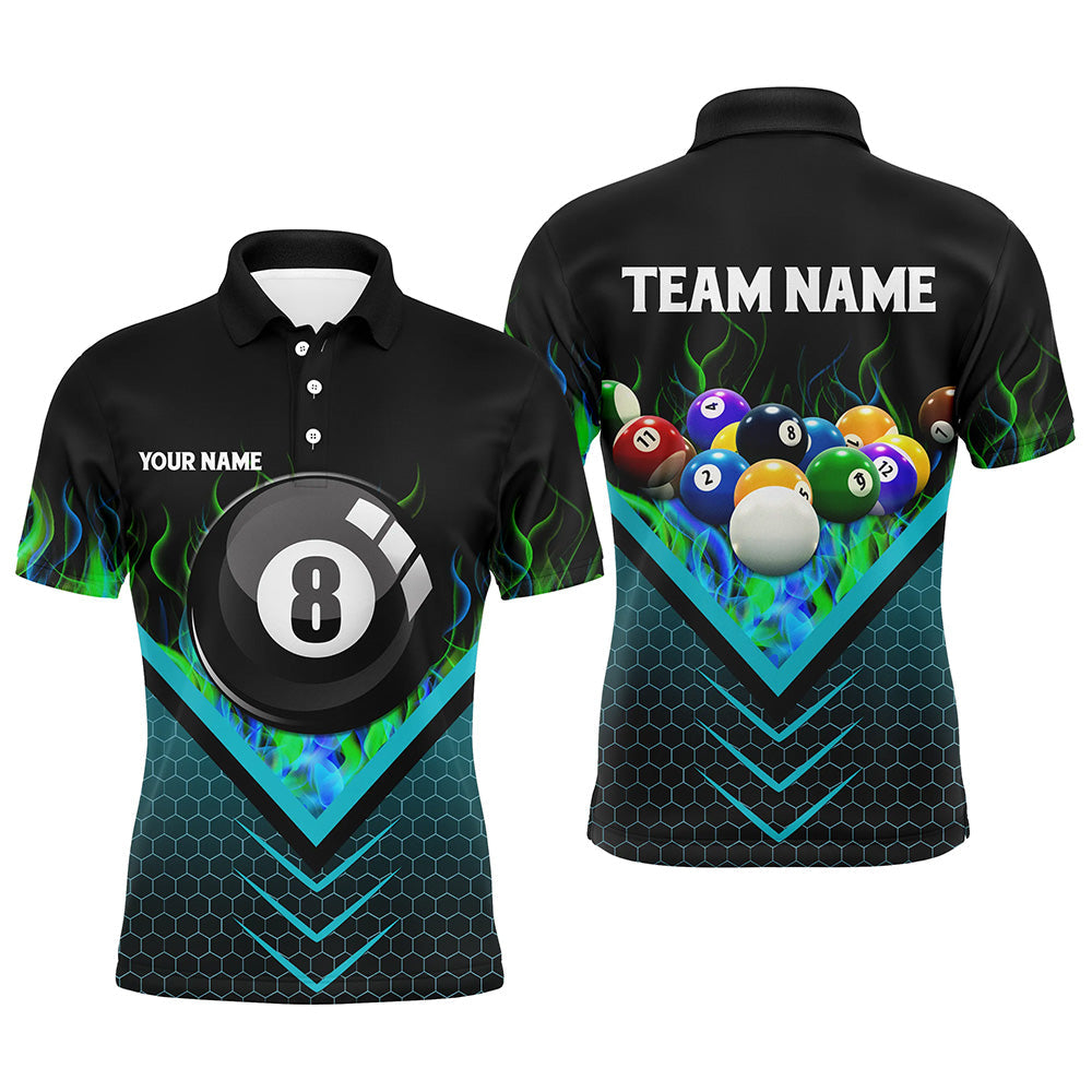 Personalized Fire Blue Hive 8 Ball Billiard 3D Polo Shirts For Men, Custom Pool Balls Team Jerseys VHM1061