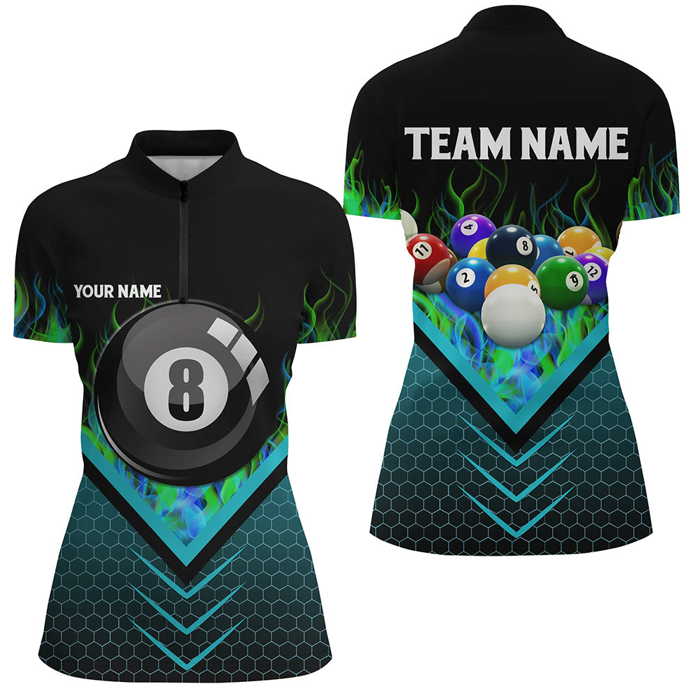 Personalized Fire Blue Hive 8 Ball Billiard 3D Quarter-Zip Shirts For Women, Pool Balls Team Jerseys VHM1061