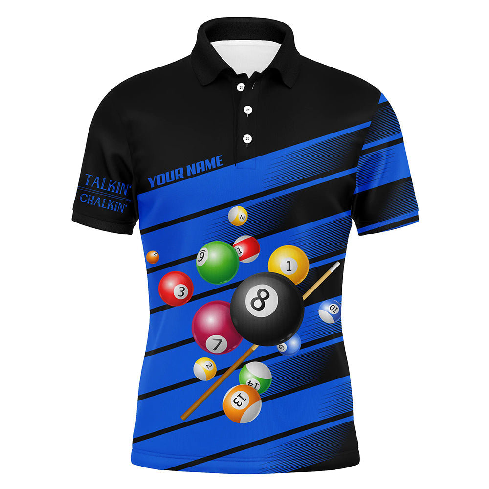 Personalized Blue Billiard Balls 3D Polo Shirts For Men, Less Talkin More Chalkin Billiard Jerseys VHM0751