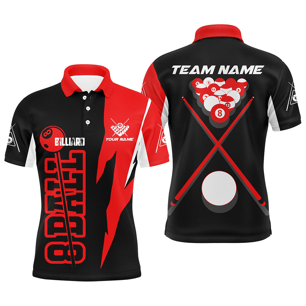 Personalized Red Black 8 Ball Pool Polo Shirts For Men, Custom Billiard Balls 8 Ball Pool Jerseys VHM0593