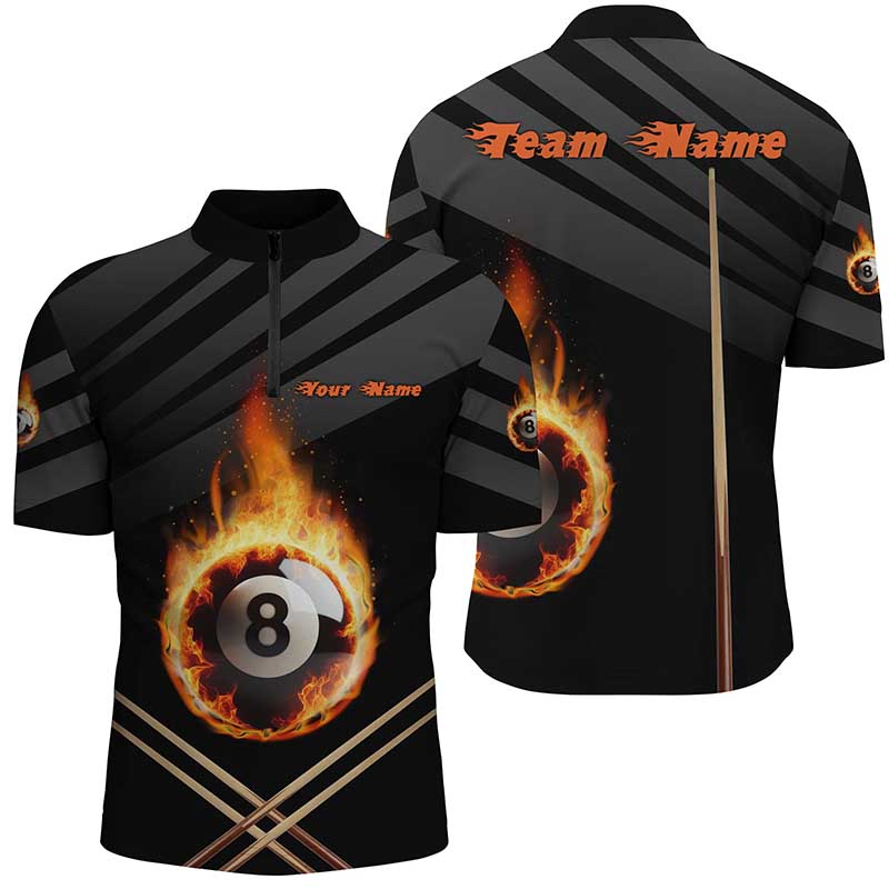 Personalized Fire 8 Ball Billiard 3D Quarter-Zip Shirts For Men, Custom 8 Ball Pool Team Jerseys VHM1015