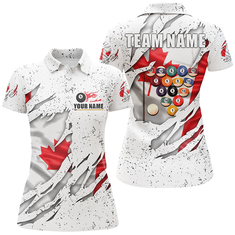 Billiards Balls Canadian Flag White Grunge Custom Billiard Polo Shirts For Women, 8 Ball Pool Shirts VHM0661