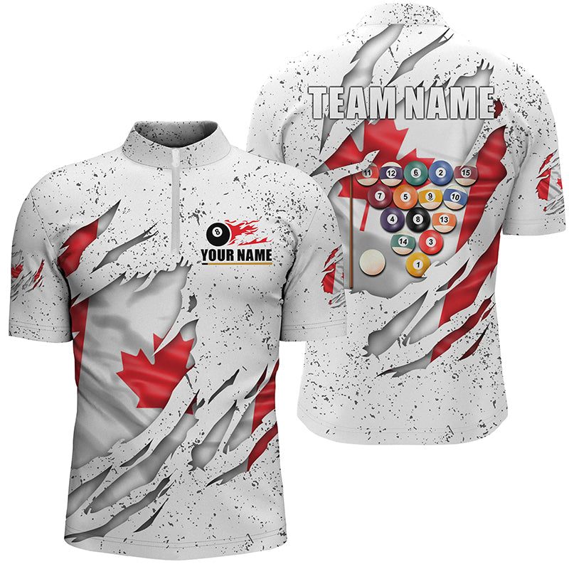 Billiards Balls Canadian Flag White Grunge Custom Billiard Quarter-Zip Shirts For Men 8 Ball Shirts VHM0661