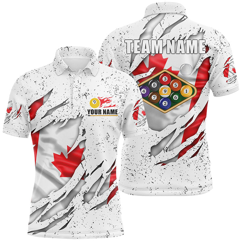Billiards Balls Canadian Flag White Grunge Custom Billiard Polo Shirts For Men, 9 Ball Pool Shirts VHM0662
