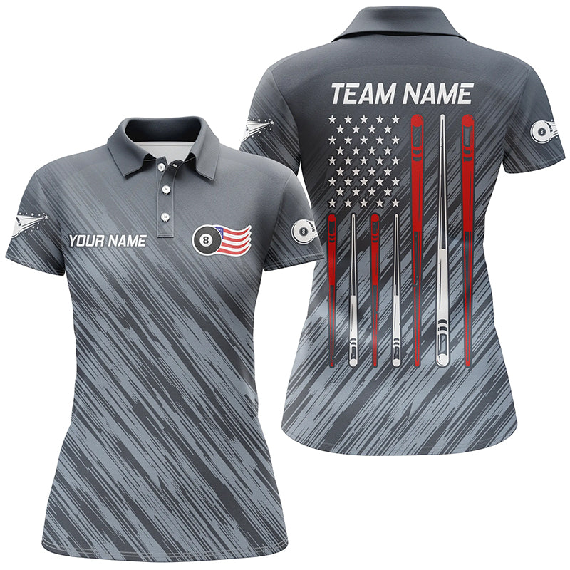 Personalized Billiard US Flag 8 Ball Pool Polo Shirts For Women, Custom US Flag Sticks Pool Shirts VHM0818