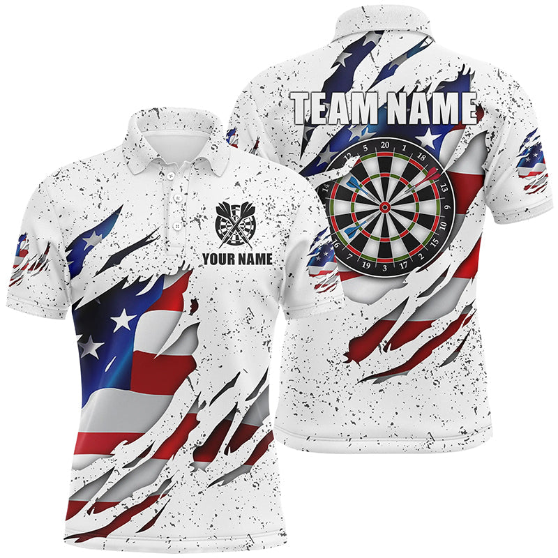 Personalized White Grunge American Flag Darts Polo Shirts Custom Patri Myfihu 8781