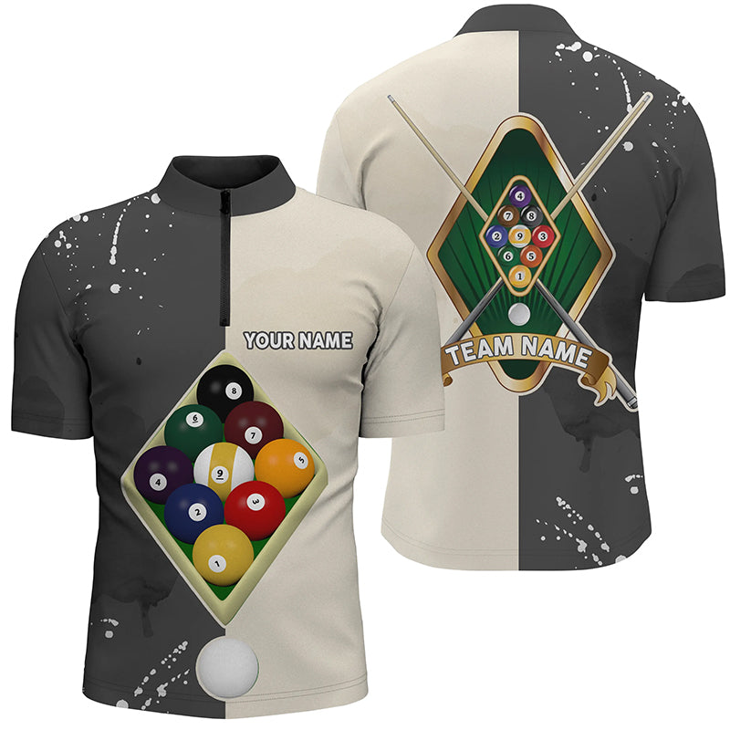 Personalized 9 Ball Pool Billiard Balls Quarter-Zip Shirts For Men, Custom 9 Ball Billiard Jerseys VHM0544