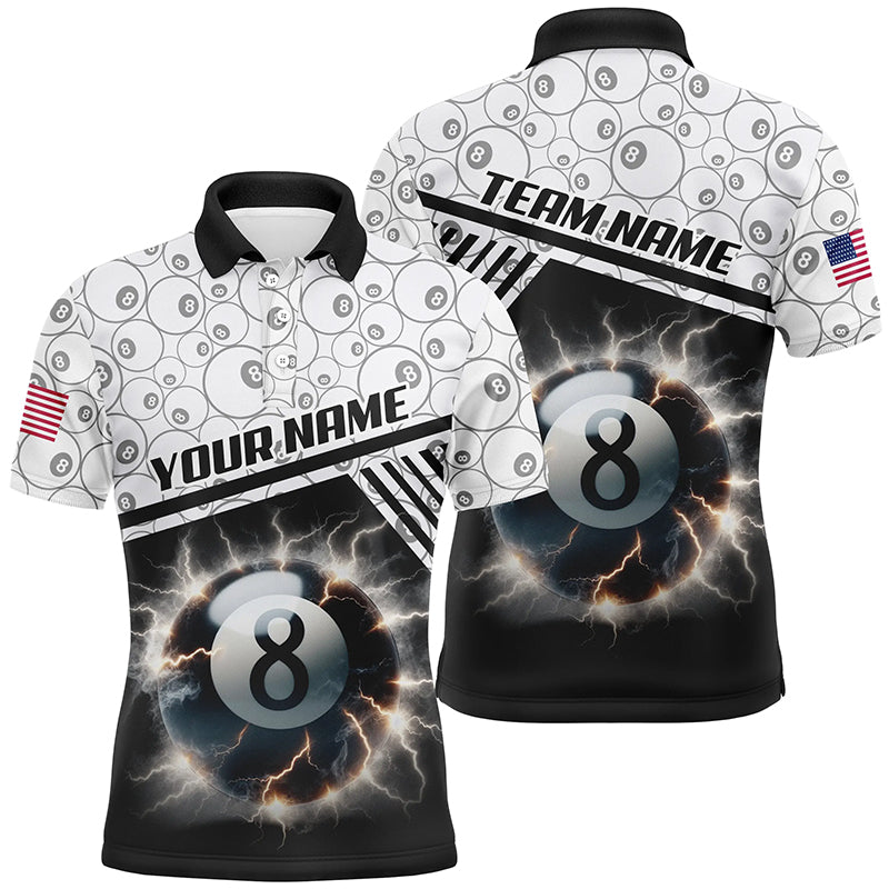 Personalized Thunder Lighting 8 Ball Billiard 3D Polo Shirts For Men, Custom 8 Ball Pool Jerseys VHM1011