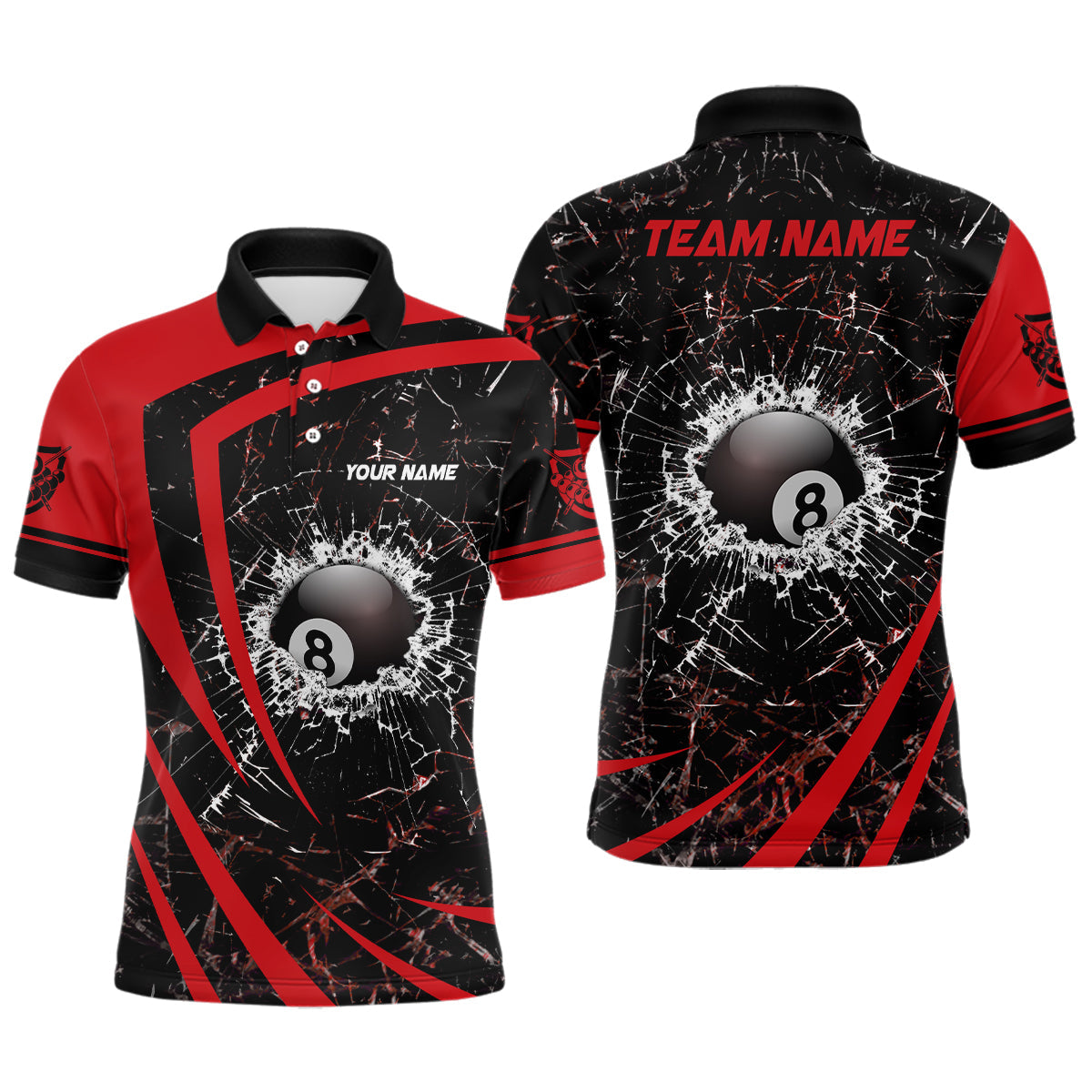 Personalized Red Glass Break 8 Ball Billiard 3D Polo Shirts For Men, Custom 8 Ball Pool Jerseys VHM0973